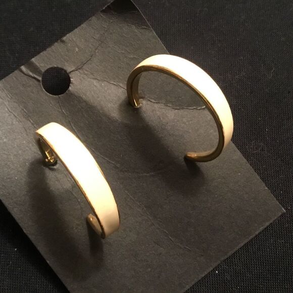 Goldtone and Cream Enamel  3/4 Hoop Earrings - Picture 4 of 4